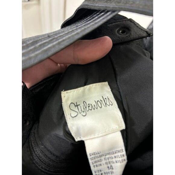 Styleworks Dress Women's Size 14 Black Leather Vintage Goth Grunge Dress Strappy - Picture 6 of 6